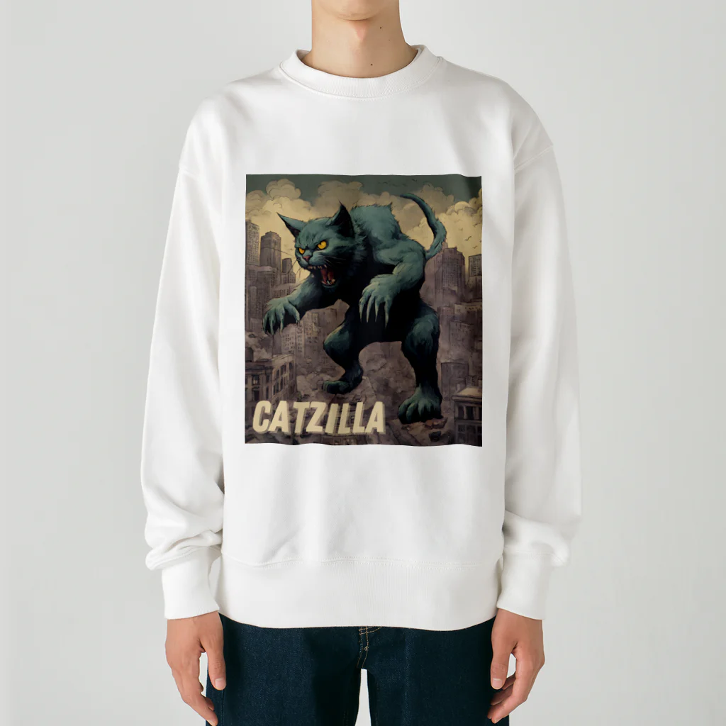 HappyFaceMarketのゴジラになりたい猫 CATZILLA Heavyweight Crew Neck Sweatshirt