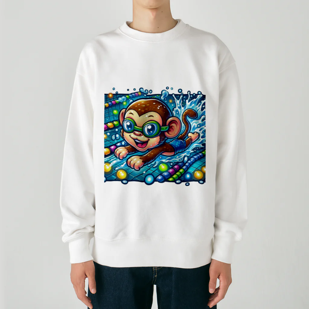 アニマルキャラクターショップのSwimming monkey Heavyweight Crew Neck Sweatshirt