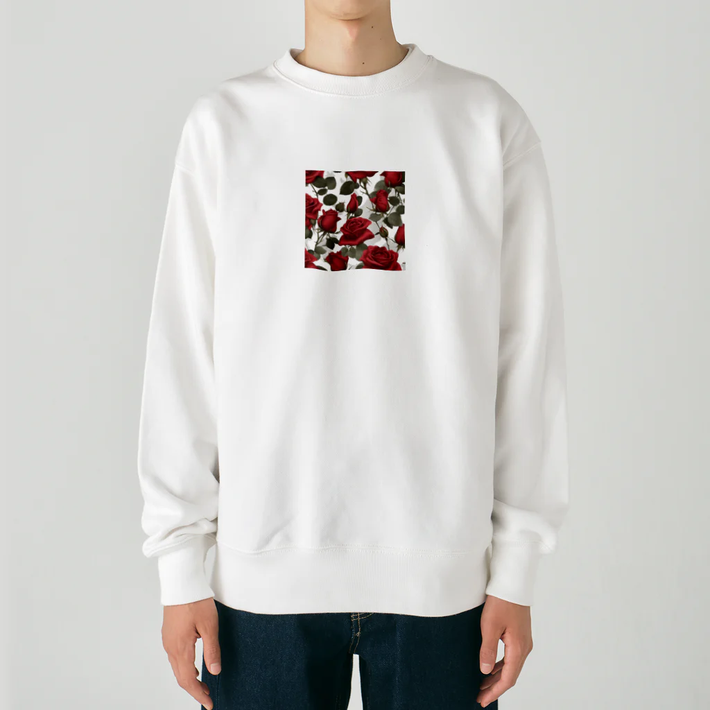 1123liliのサテンレッドの薔薇 Heavyweight Crew Neck Sweatshirt