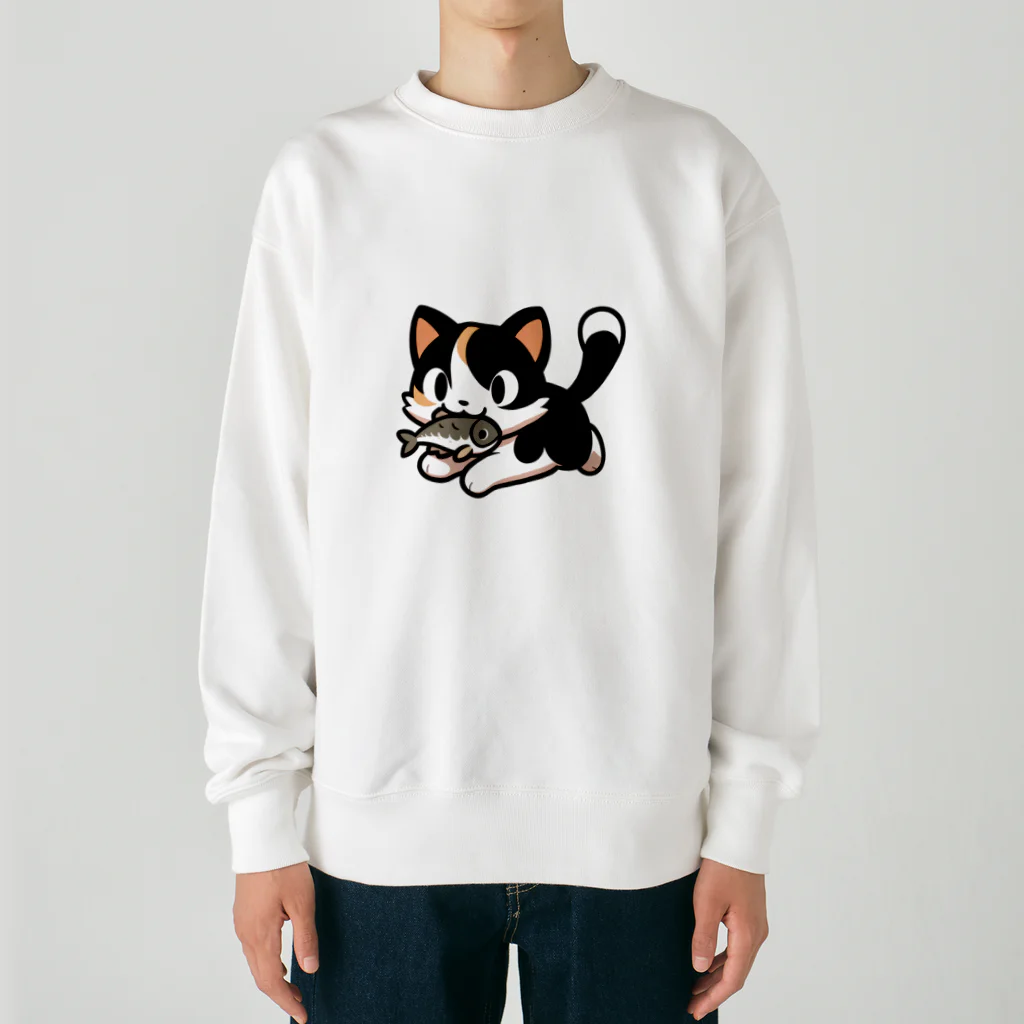 NyanClosetのお魚くわえて走る猫です。 Heavyweight Crew Neck Sweatshirt