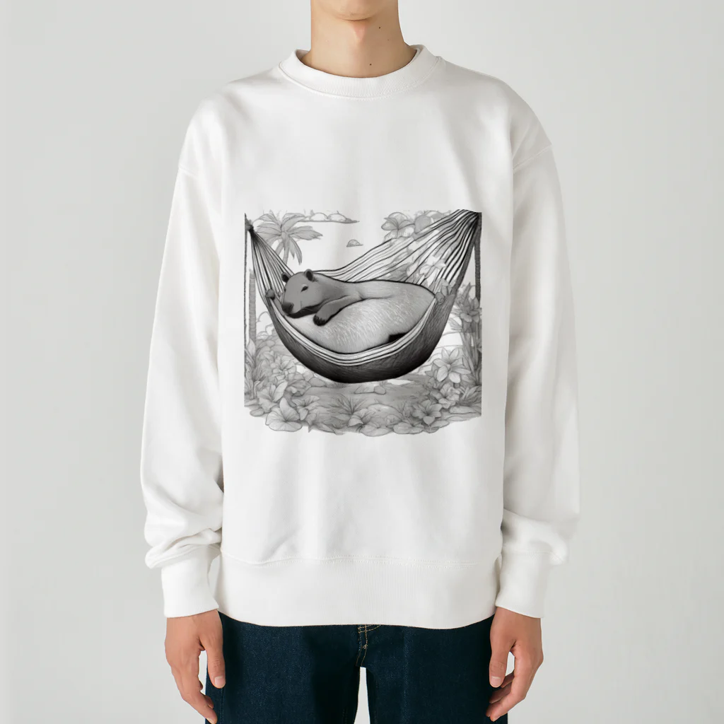 hanamama405387のカピバラのお昼寝 Heavyweight Crew Neck Sweatshirt