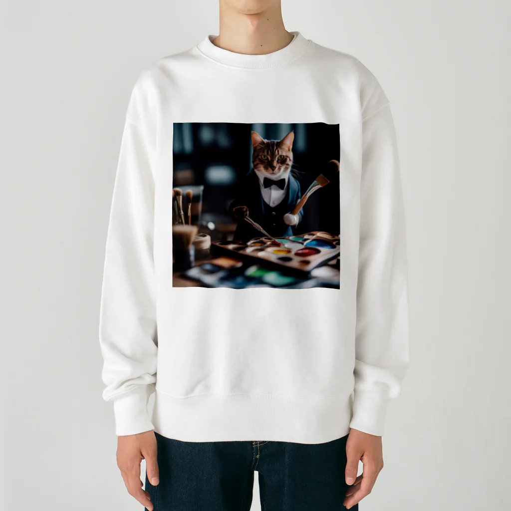 Koroniumの一匹の個性的な猫が絵筆を握っています Heavyweight Crew Neck Sweatshirt