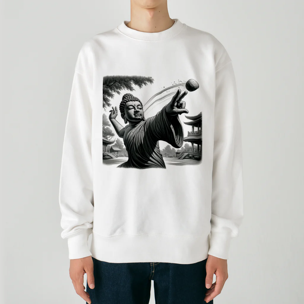 sakura1031のダジャレ仏像シリーズ・投げる像 Heavyweight Crew Neck Sweatshirt