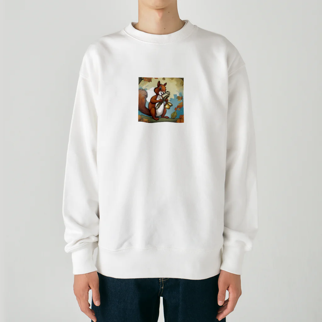 mari0909のリスがサックスを Heavyweight Crew Neck Sweatshirt