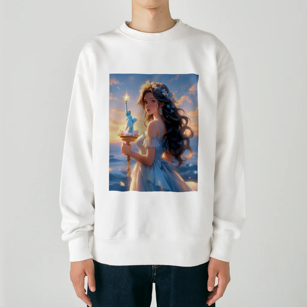 CHIKUSHOの自由の女神のミニチュアを持つ少女 Heavyweight Crew Neck Sweatshirt