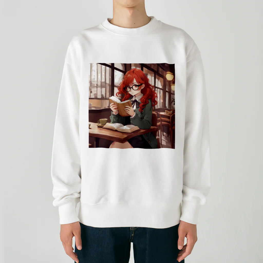 プリンゴブリンの赤毛の読書メガネさん Heavyweight Crew Neck Sweatshirt