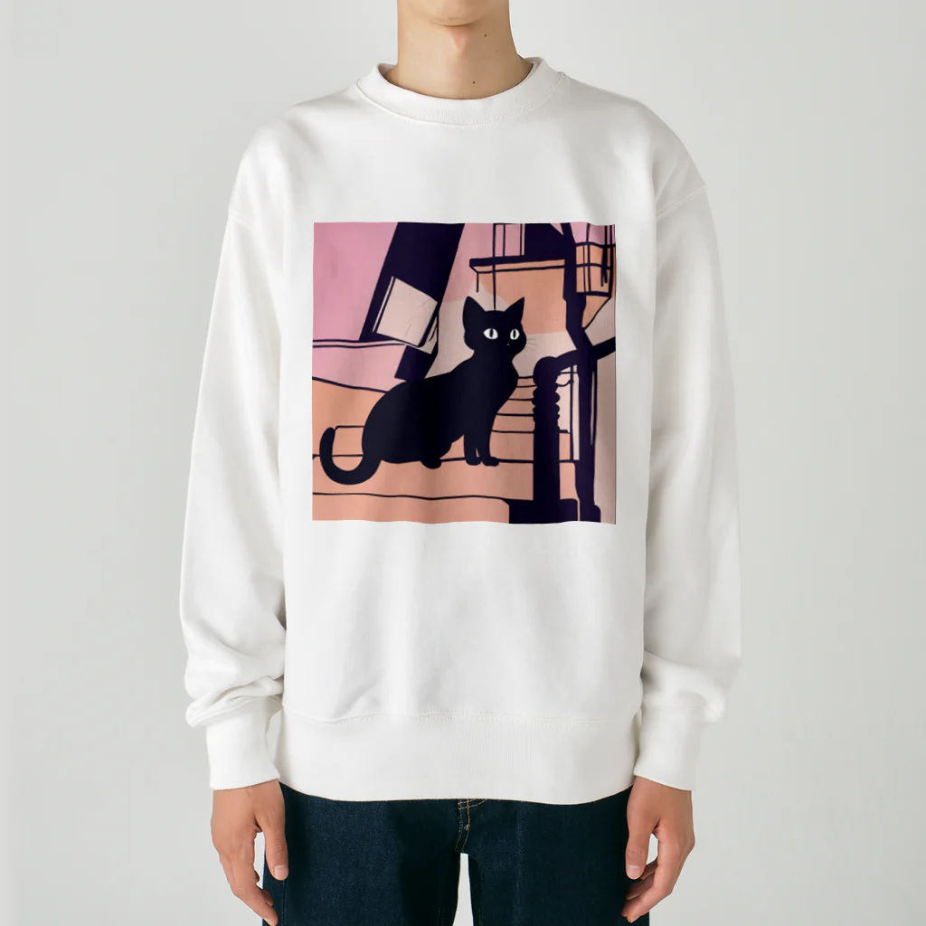 sefyの夕暮れの黒猫ちゃん Heavyweight Crew Neck Sweatshirt