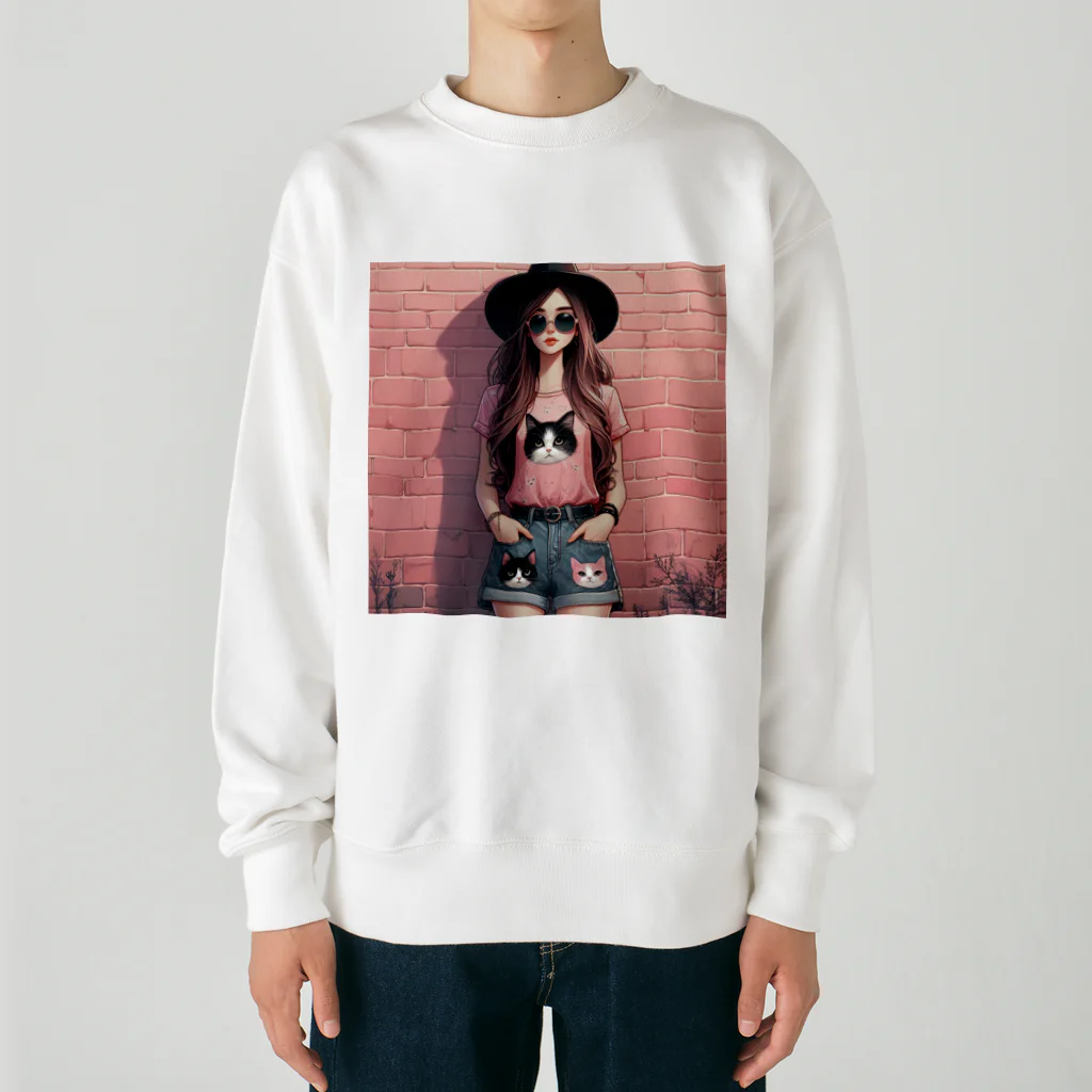 SaltyCookie Design Worksの猫好きの女の子のファッション(1) Heavyweight Crew Neck Sweatshirt