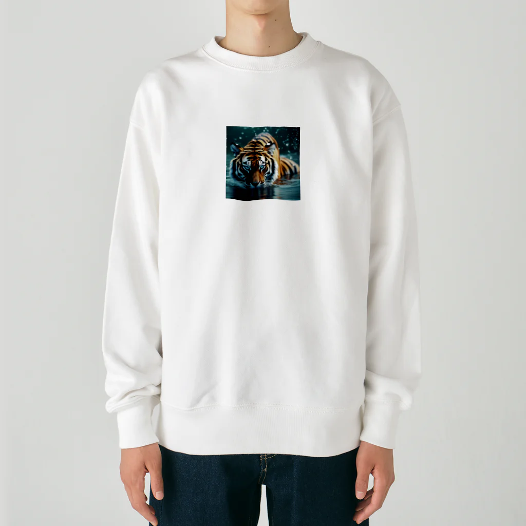 クロスクリエイティブの泳いでいるトラ Heavyweight Crew Neck Sweatshirt