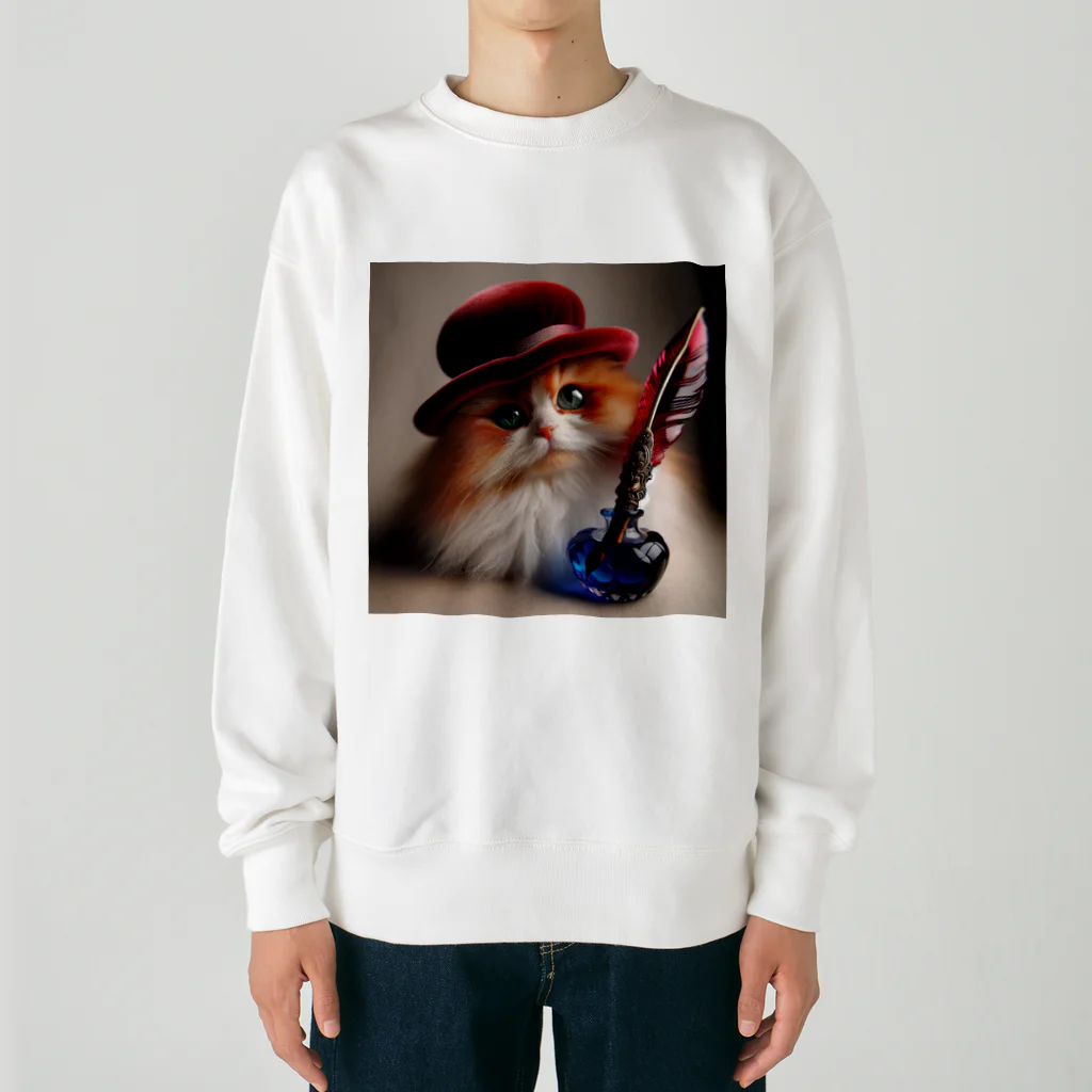 neko_shopの羽ペン猫作家 Heavyweight Crew Neck Sweatshirt