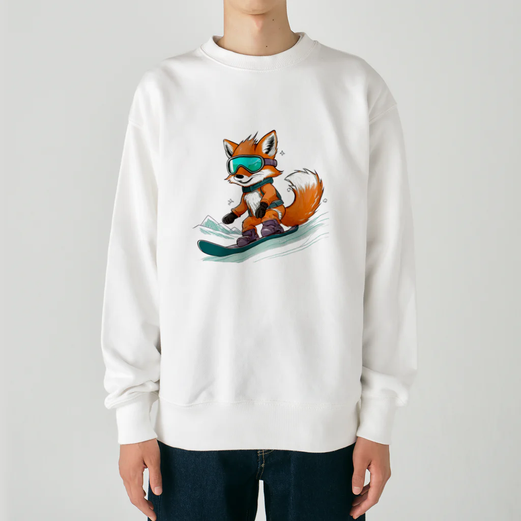 まるアニマル　のスノーボード　キツネ Heavyweight Crew Neck Sweatshirt