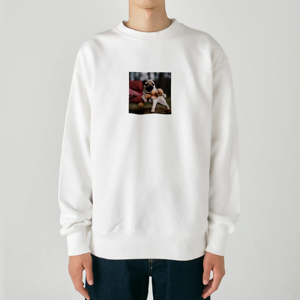 ODDS-345のぬいぐるみと格闘するパグ Heavyweight Crew Neck Sweatshirt