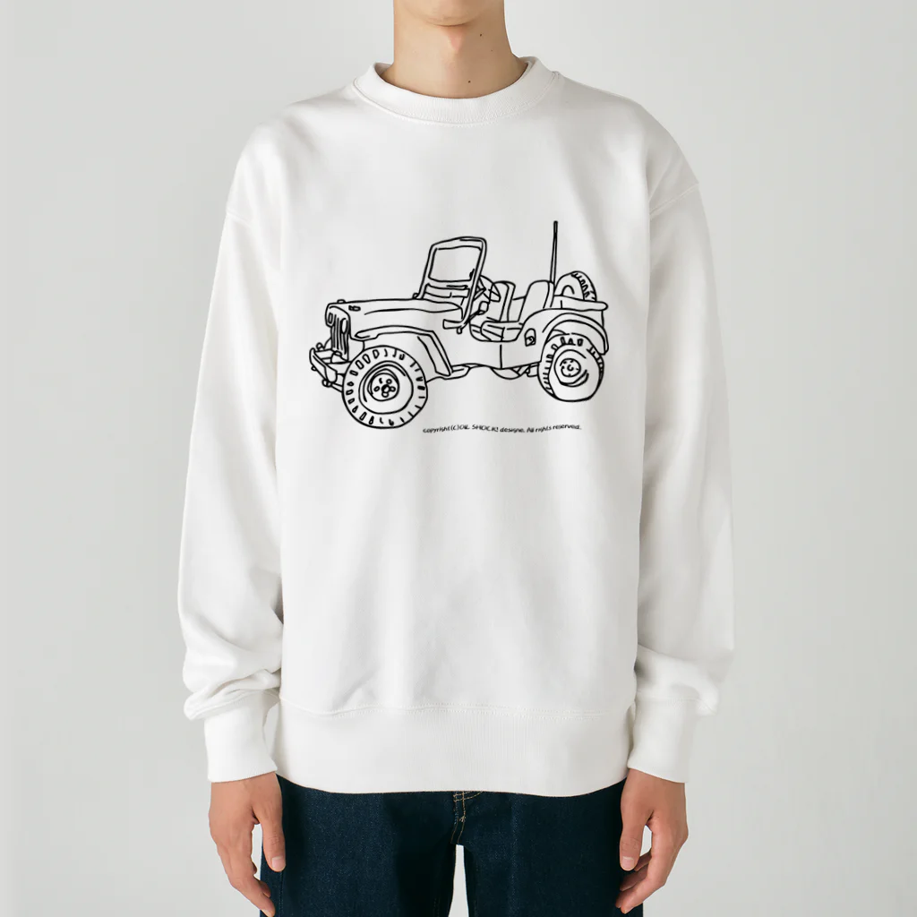 ファンシーTシャツ屋のJeep イラスト ライン画 Heavyweight Crew Neck Sweatshirt