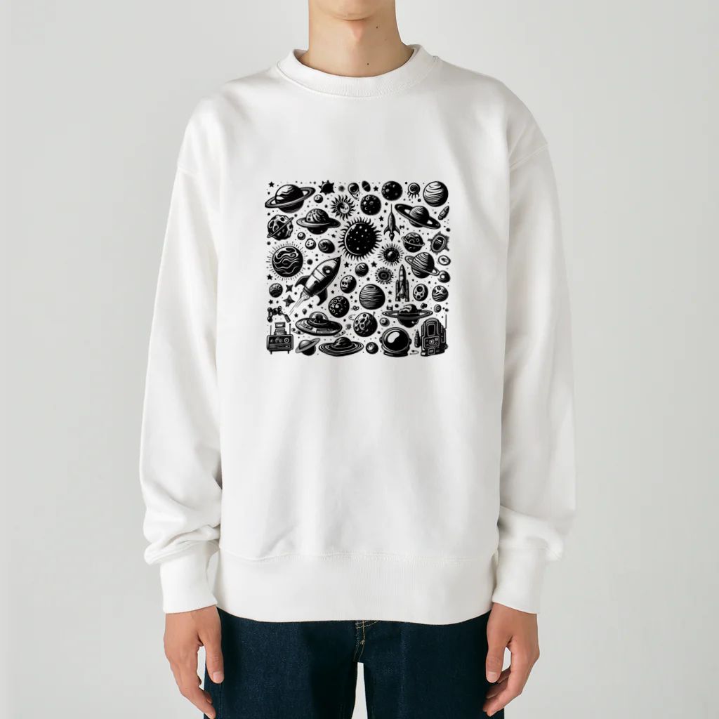 AIモノクロデザインのモノクロ宇宙 Heavyweight Crew Neck Sweatshirt