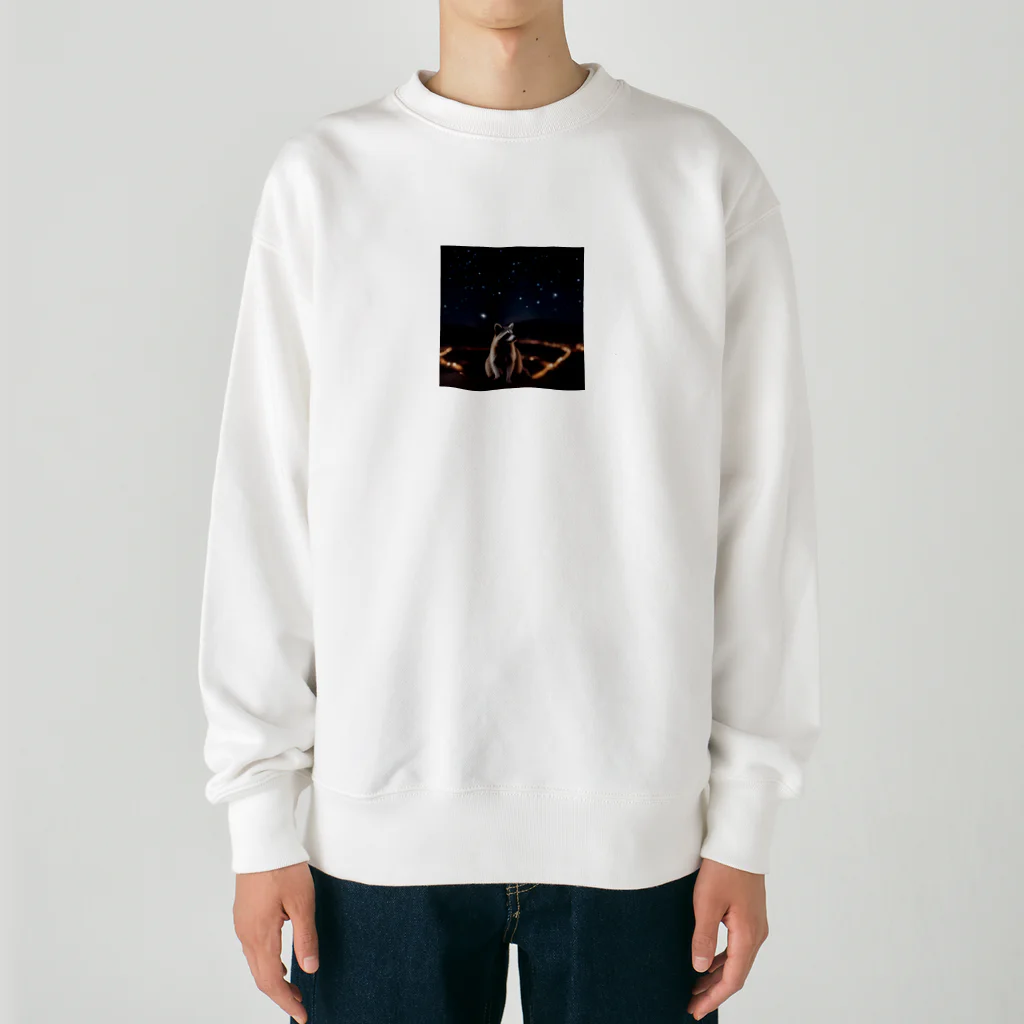 araiguma_shopの星を眺めているアライグマ Heavyweight Crew Neck Sweatshirt