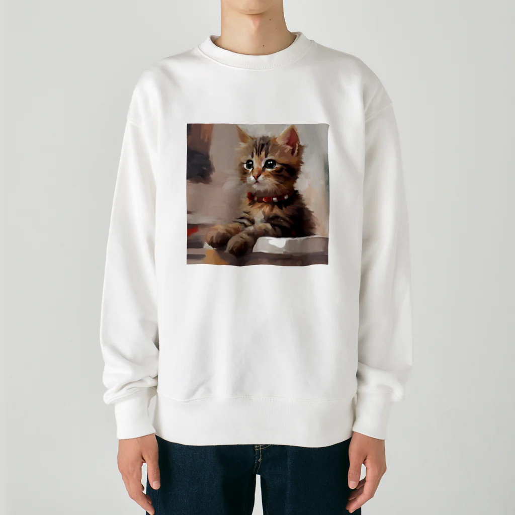 chonenの猫の絵画風イラストグッズ Heavyweight Crew Neck Sweatshirt