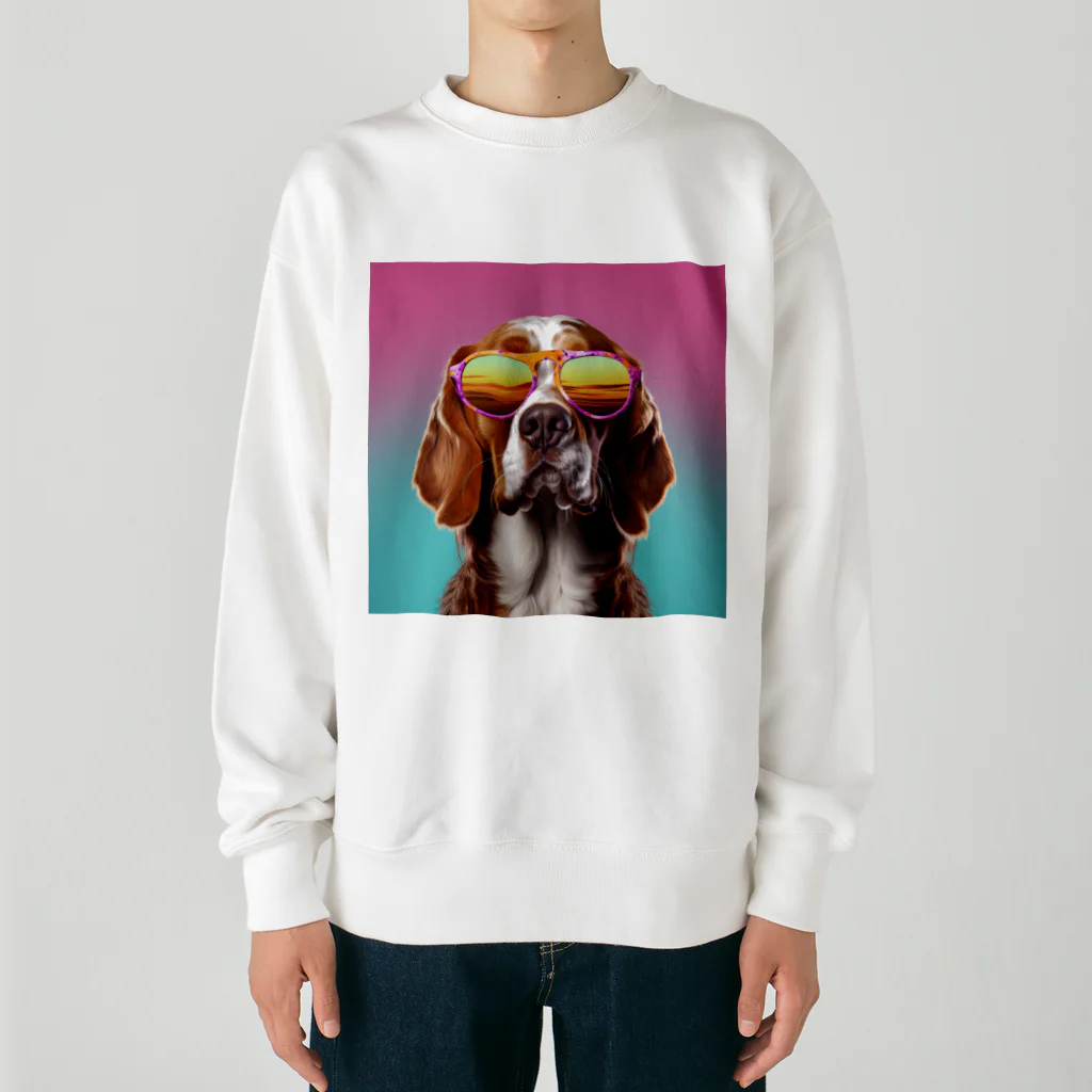 AQUAMETAVERSEのサングラスをかけた、かわいい犬 Marsa 106 Heavyweight Crew Neck Sweatshirt