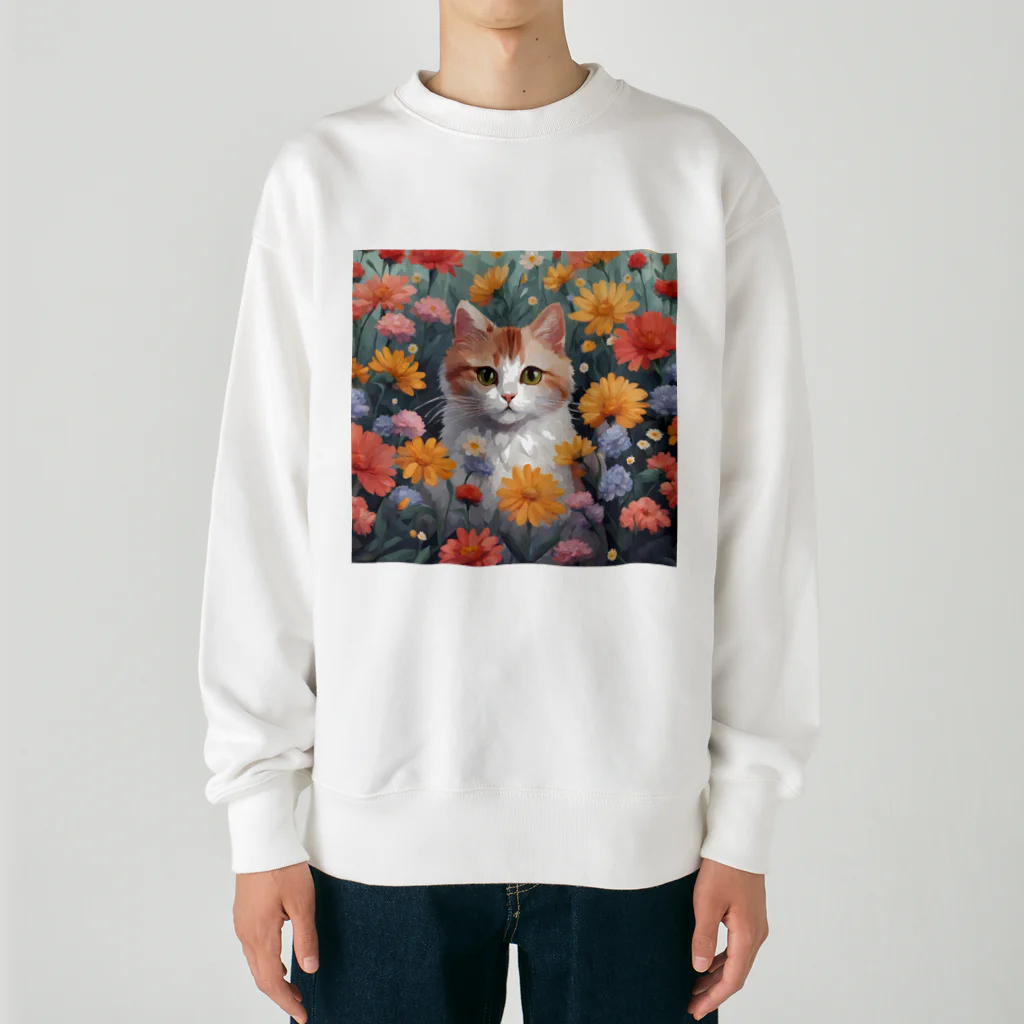 FLOWERアニマルのロココFLOWERキャットコスモス Heavyweight Crew Neck Sweatshirt