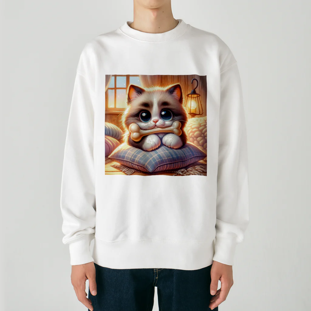 TomaTracksの骨をくわえた猫ちゃん Heavyweight Crew Neck Sweatshirt