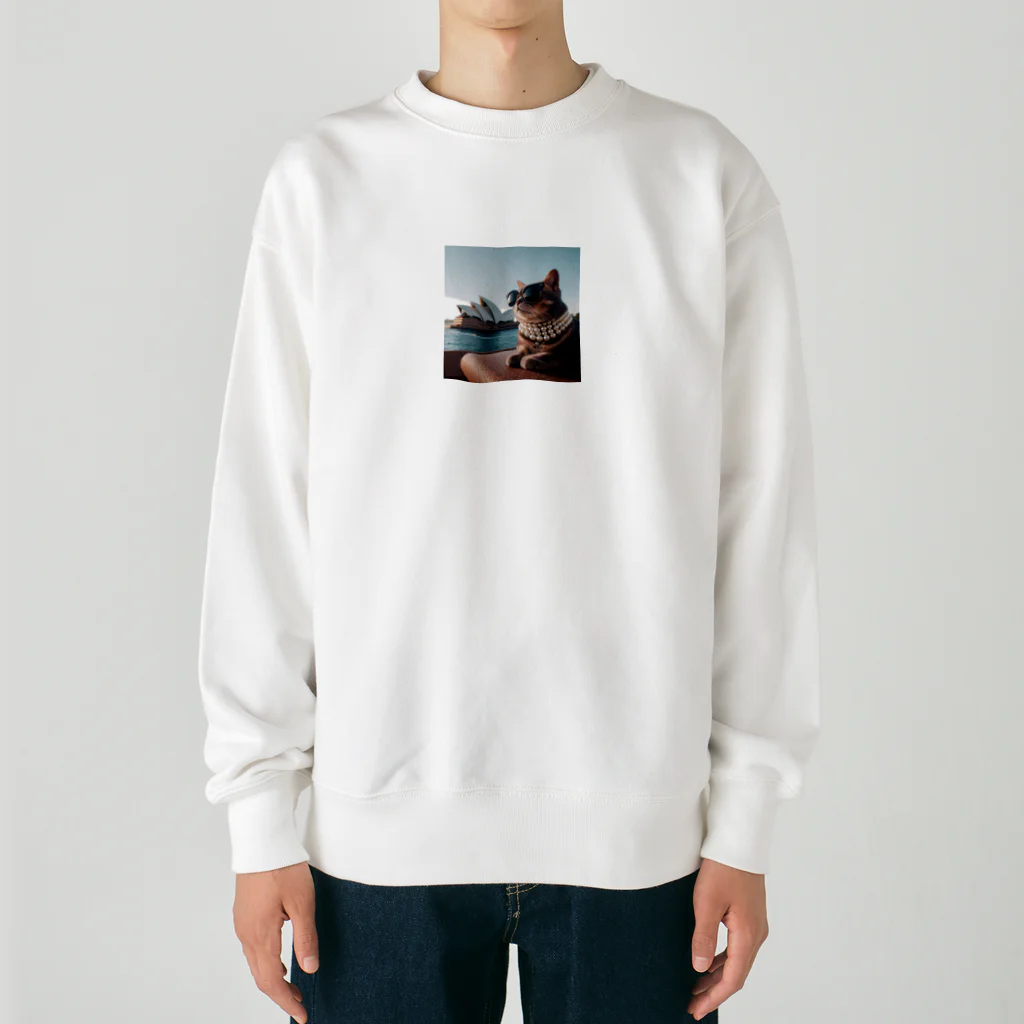 jkmurataのパールネックレス大好きなカッコいいねこがシドニーオペラハウス前にて Heavyweight Crew Neck Sweatshirt