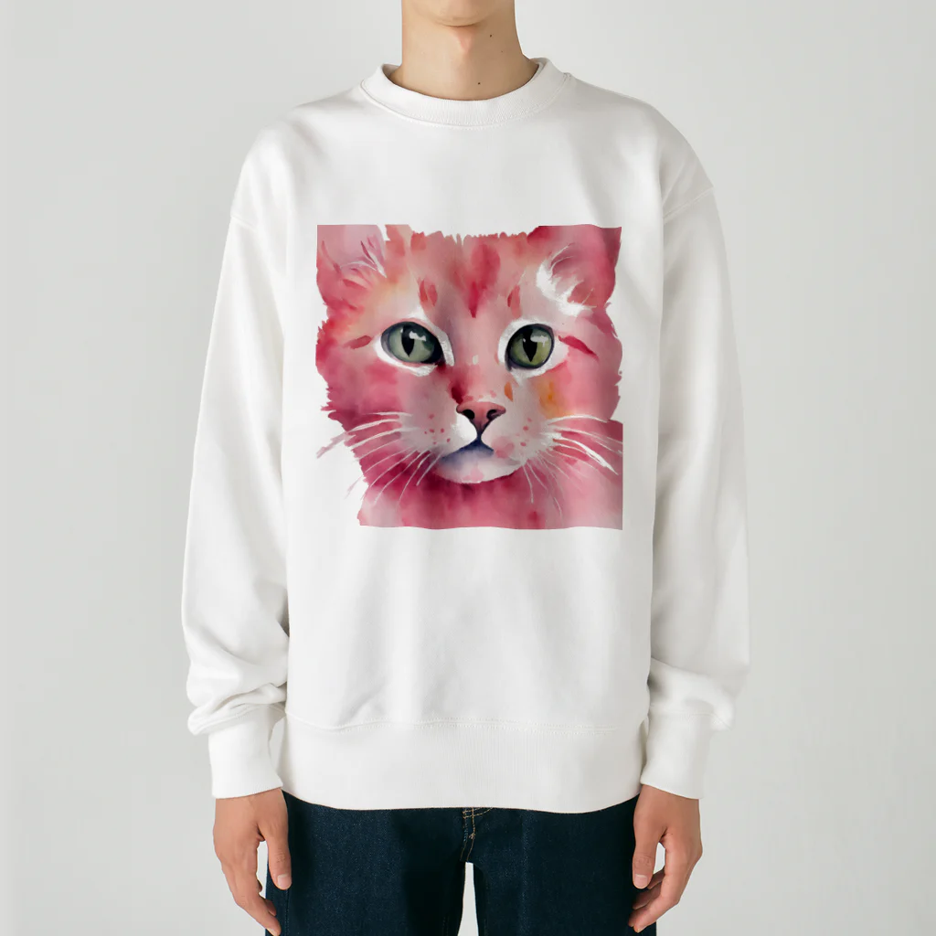 キャツアイのピンクの猫ちゃんやで Heavyweight Crew Neck Sweatshirt