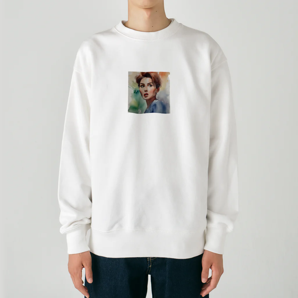 メアリーの女性の驚きの表情が何かを見つめる Heavyweight Crew Neck Sweatshirt