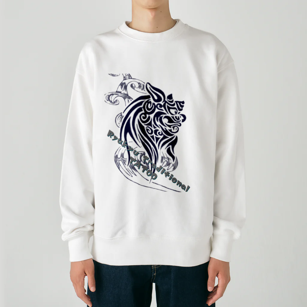 Licca's LickのRyukyu traditional シーサー(絣柄　波) Heavyweight Crew Neck Sweatshirt