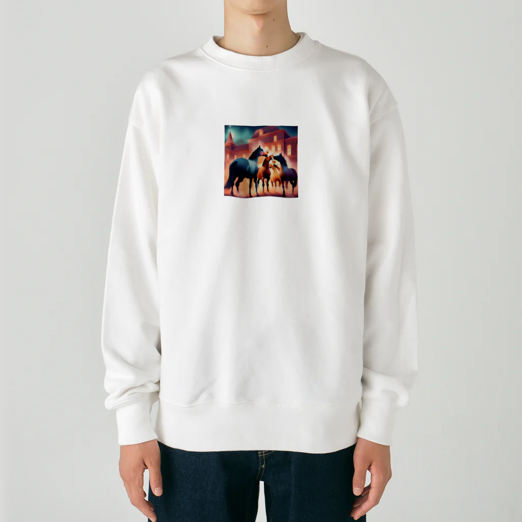 runbitの乾杯している馬たち Heavyweight Crew Neck Sweatshirt