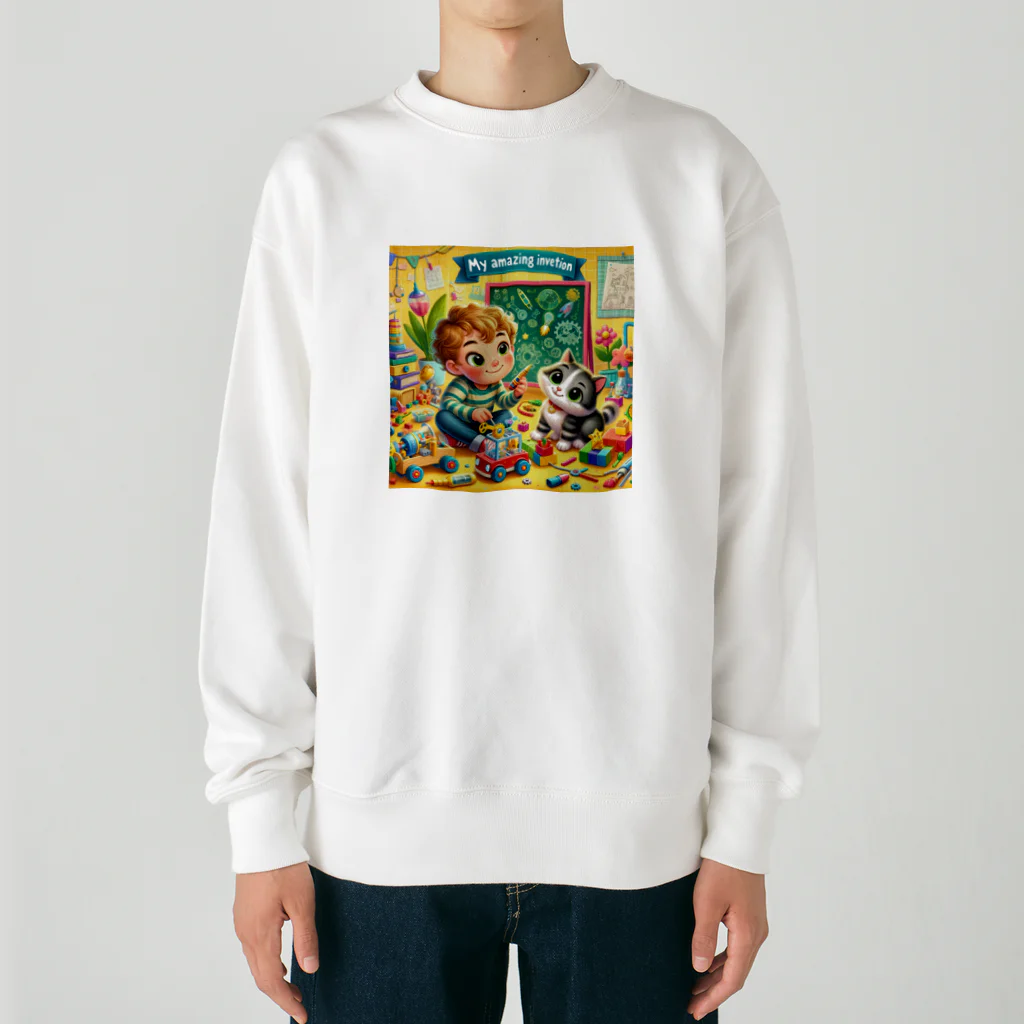 ほっこり絵音舎のぼくのすごいはつめい Heavyweight Crew Neck Sweatshirt