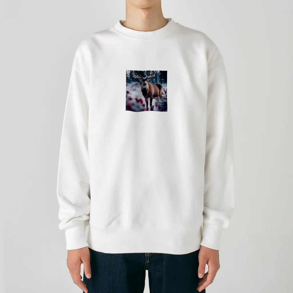 colaman0201の赤花のトナカイ Heavyweight Crew Neck Sweatshirt