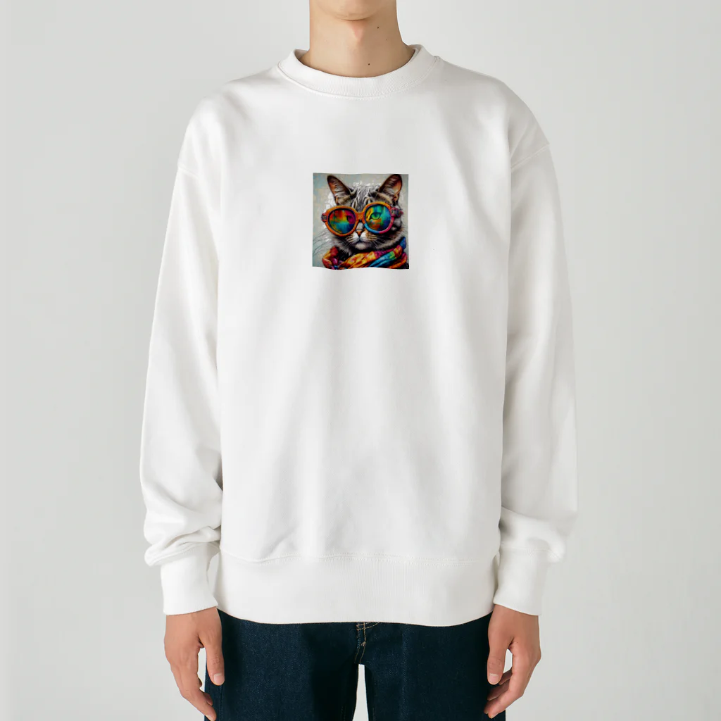 だんのんのカラフルメガネをかけた猫 Heavyweight Crew Neck Sweatshirt