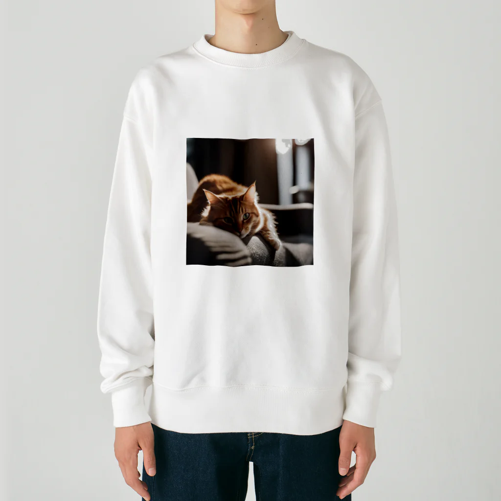 feliceのリビングでごろんとする猫 Heavyweight Crew Neck Sweatshirt