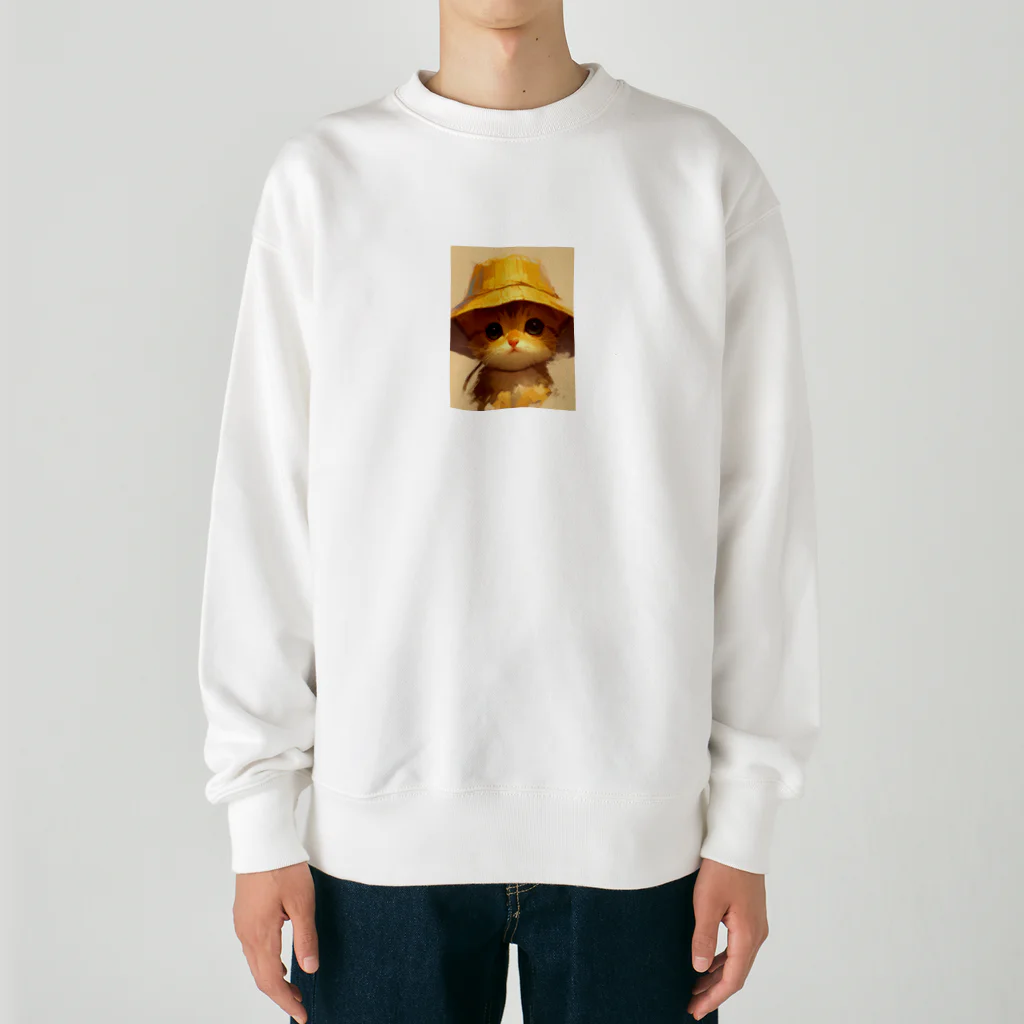 AQUAMETAVERSEの帽子をかぶった可愛い子猫 Marsa Heavyweight Crew Neck Sweatshirt