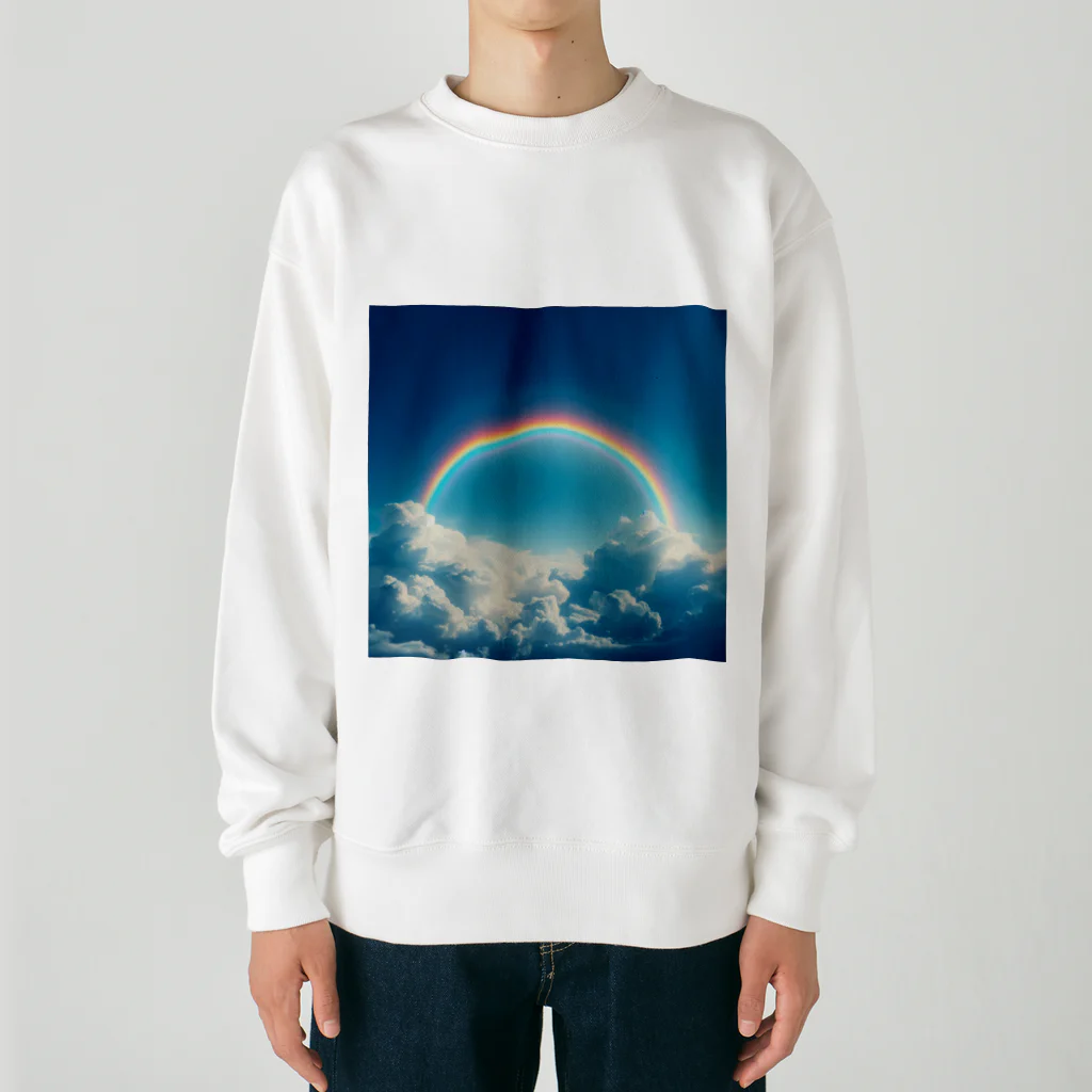 青と緑の青い空と虹 Heavyweight Crew Neck Sweatshirt