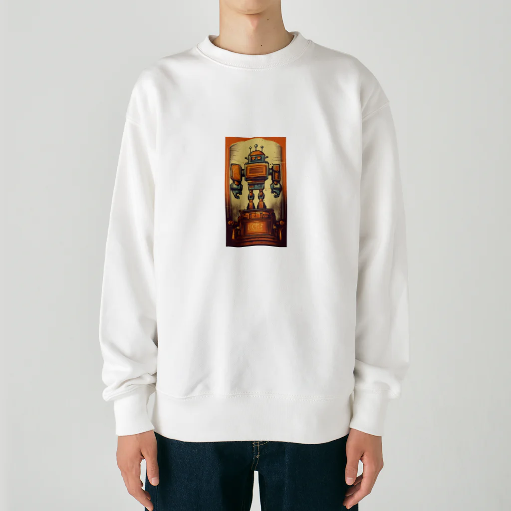 mirinconixのブリキのヴィンテージ風ロボットのイラスト Heavyweight Crew Neck Sweatshirt