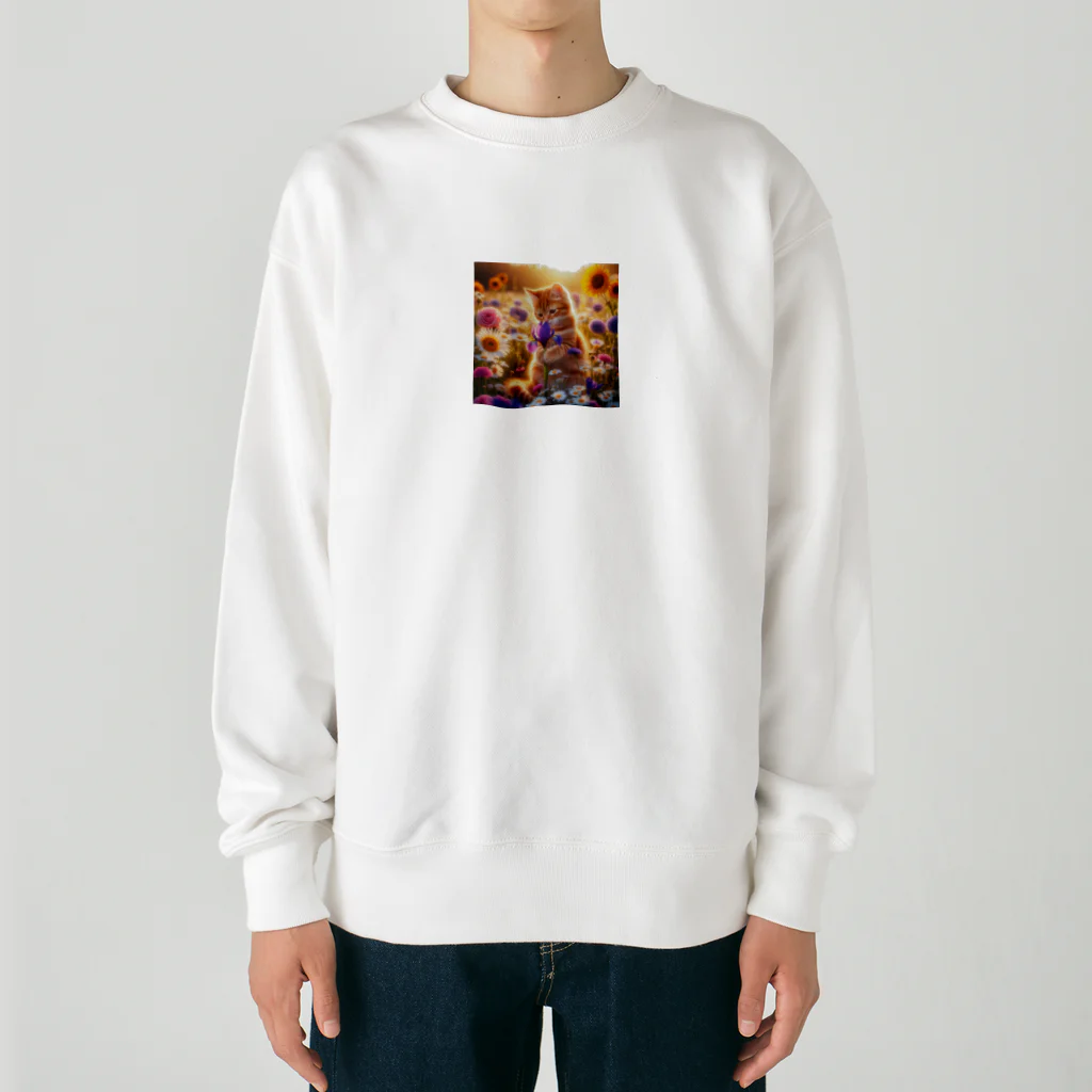 パパネコのキャットandフラワー Heavyweight Crew Neck Sweatshirt