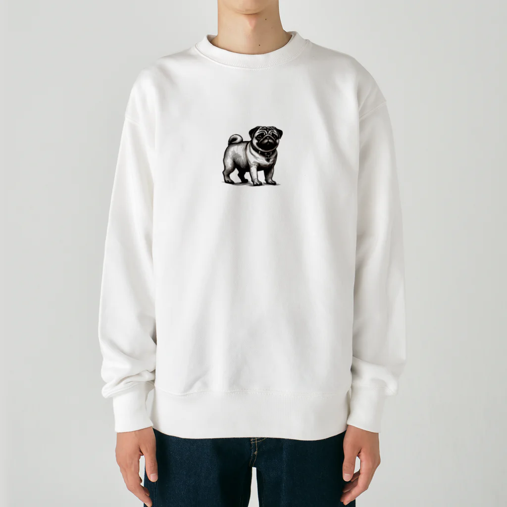 鼻ぺちゃ犬と和猫のパグの表情 Heavyweight Crew Neck Sweatshirt