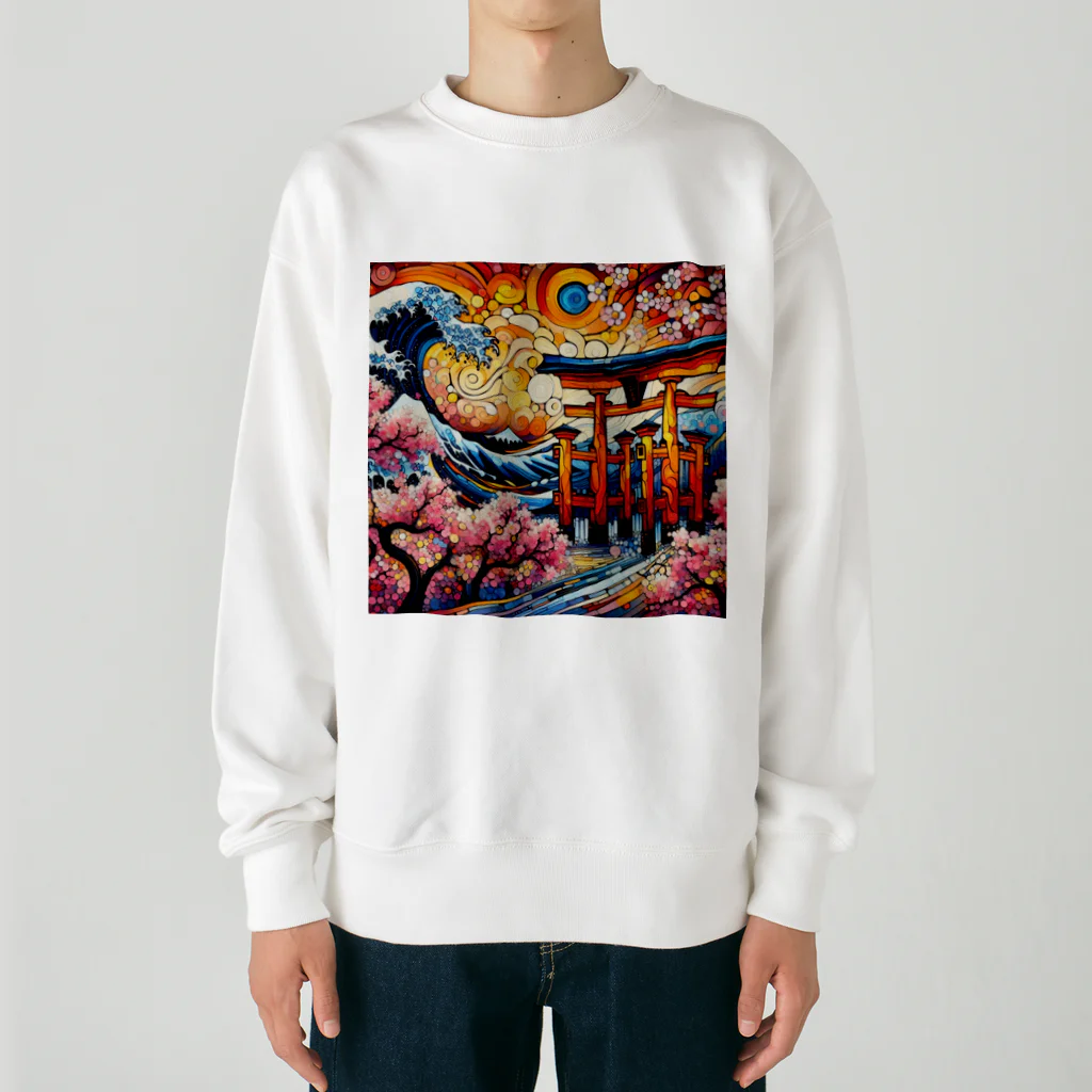 tohateの鳥居と桜 Heavyweight Crew Neck Sweatshirt