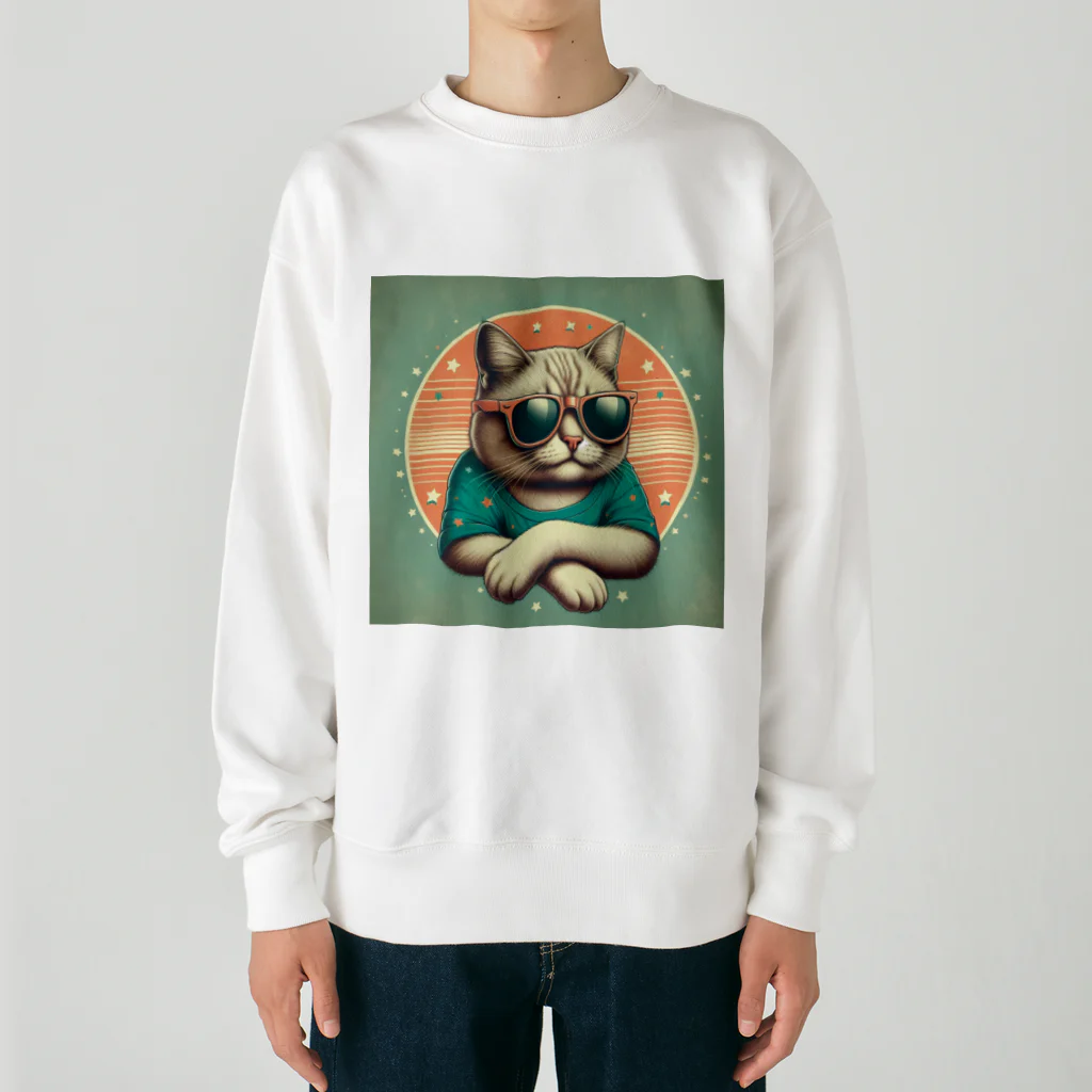 CECIL1602のサングラスをかけた猫 Heavyweight Crew Neck Sweatshirt