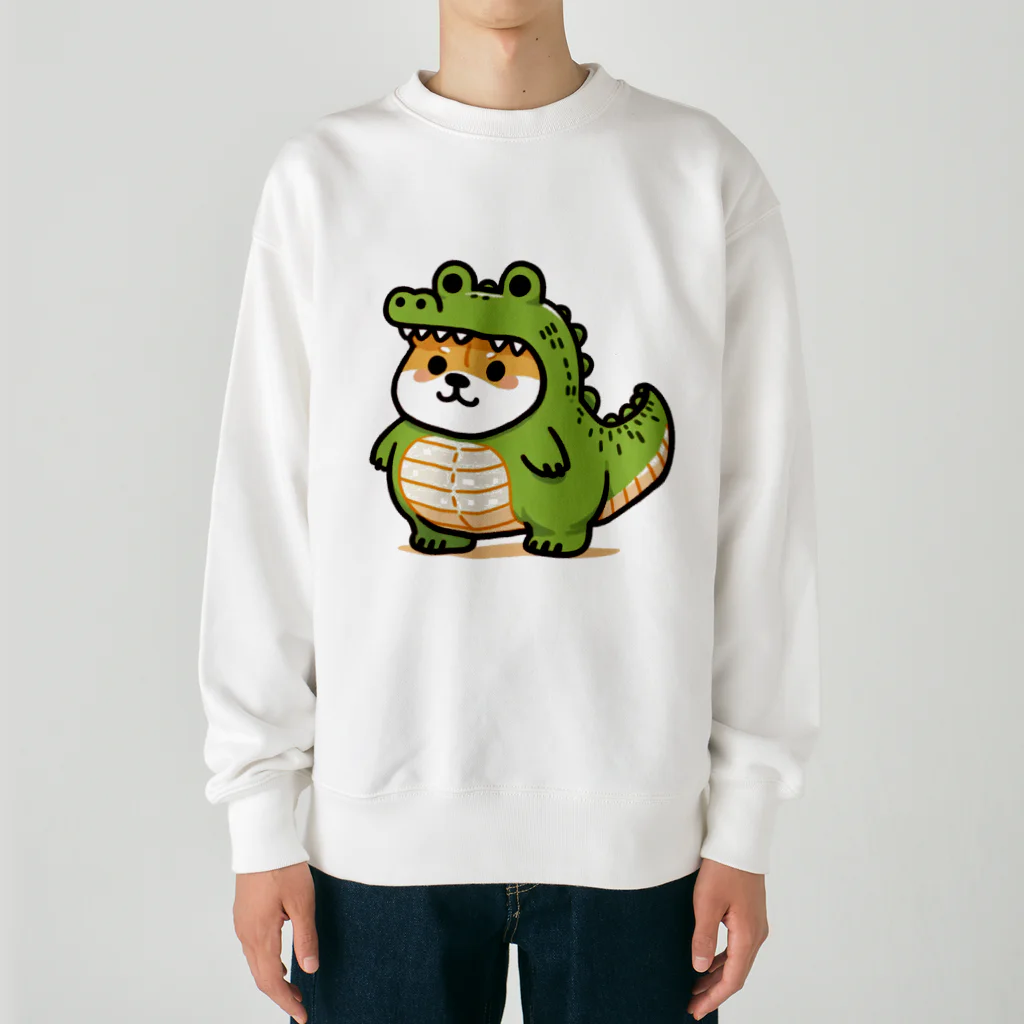 柴犬に囲まれたいのワニの着ぐるみを着た柴犬のイラスト Heavyweight Crew Neck Sweatshirt