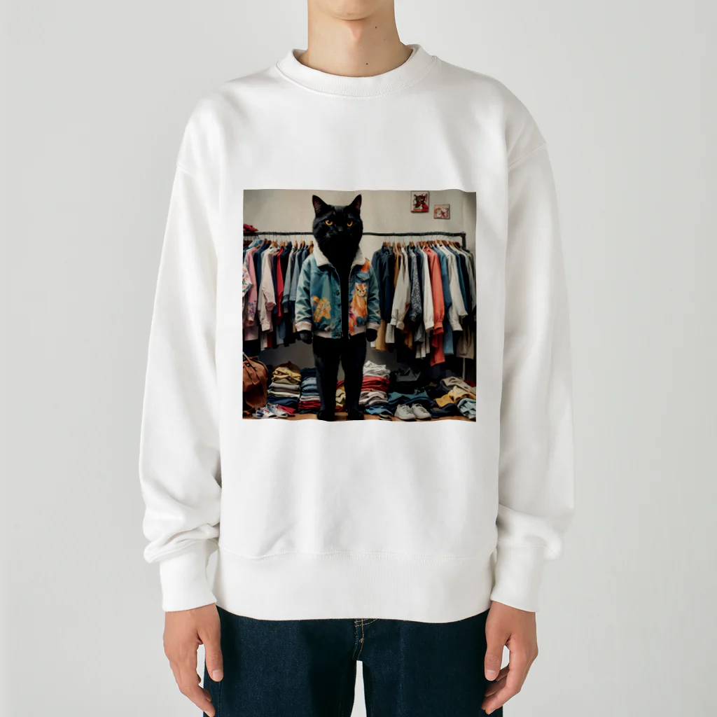 アニマルアーティファクトの服を選んでいる猫 Heavyweight Crew Neck Sweatshirt