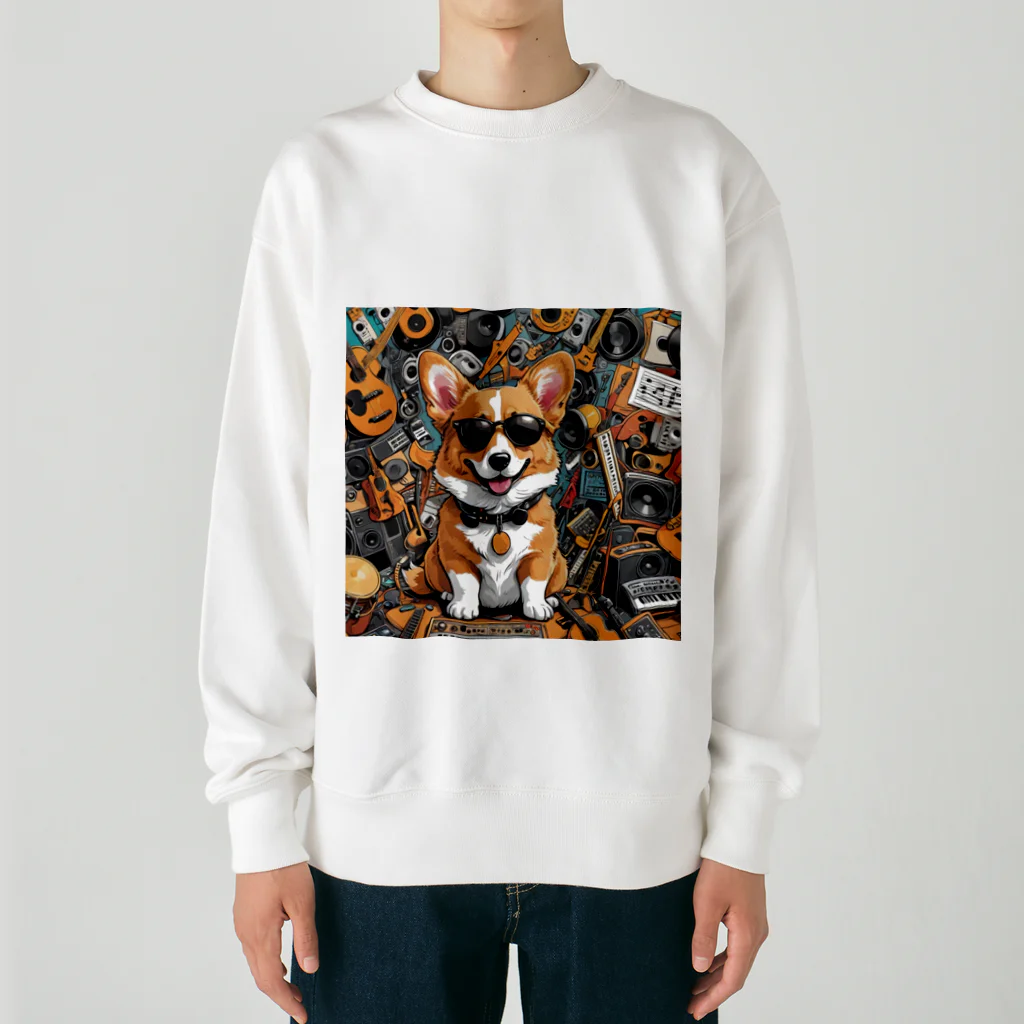 アニマルアーティファクトの楽器に囲まれているコーギー Heavyweight Crew Neck Sweatshirt