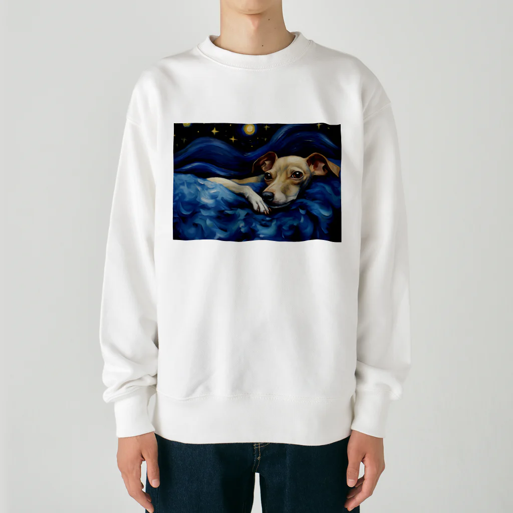 Dog Art Museumの【星降る夜 - イタリアングレーハウンド犬の子犬 No.3】 Heavyweight Crew Neck Sweatshirt