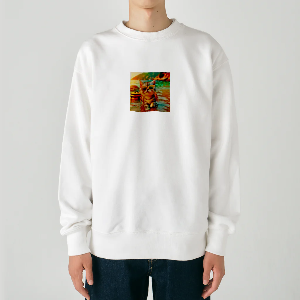 123_maのかわいい猫のイラストグッズ Heavyweight Crew Neck Sweatshirt