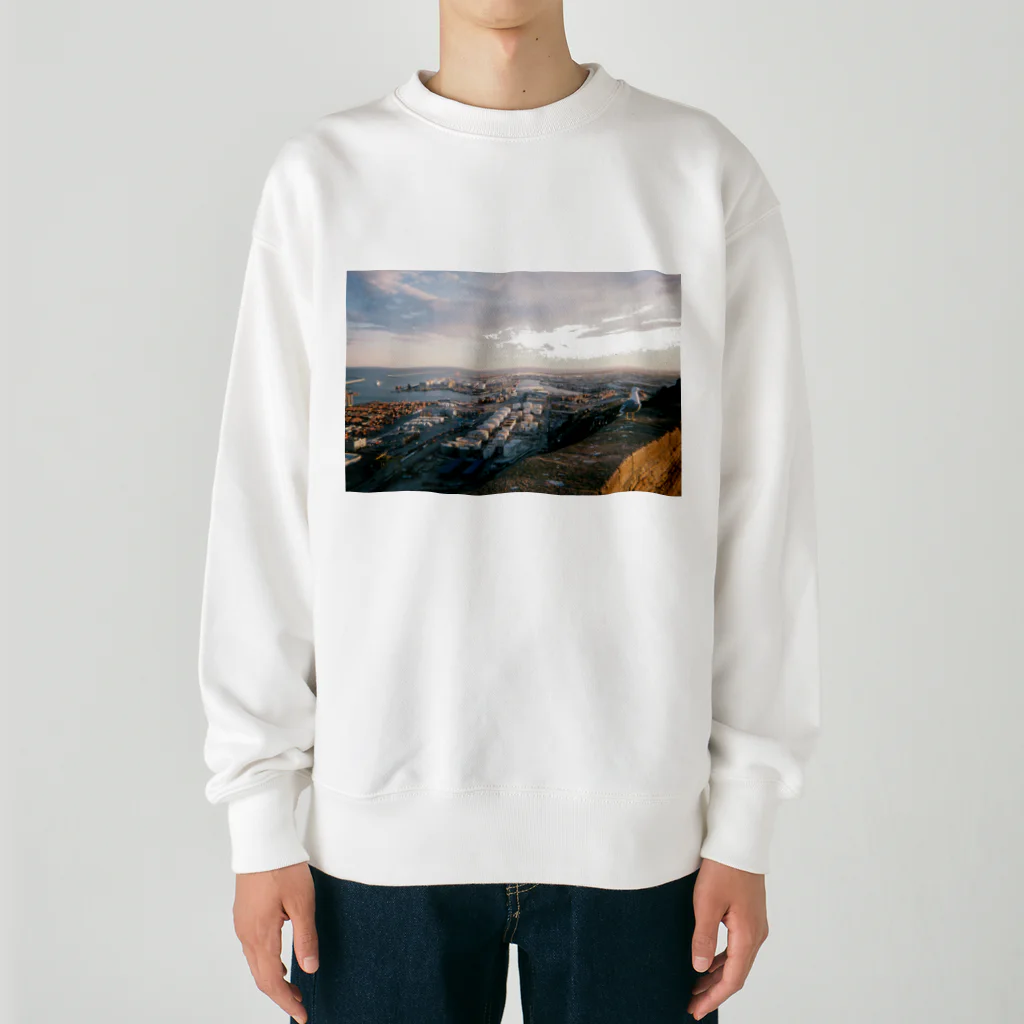 yapopiのBarcelona landscape Heavyweight Crew Neck Sweatshirt