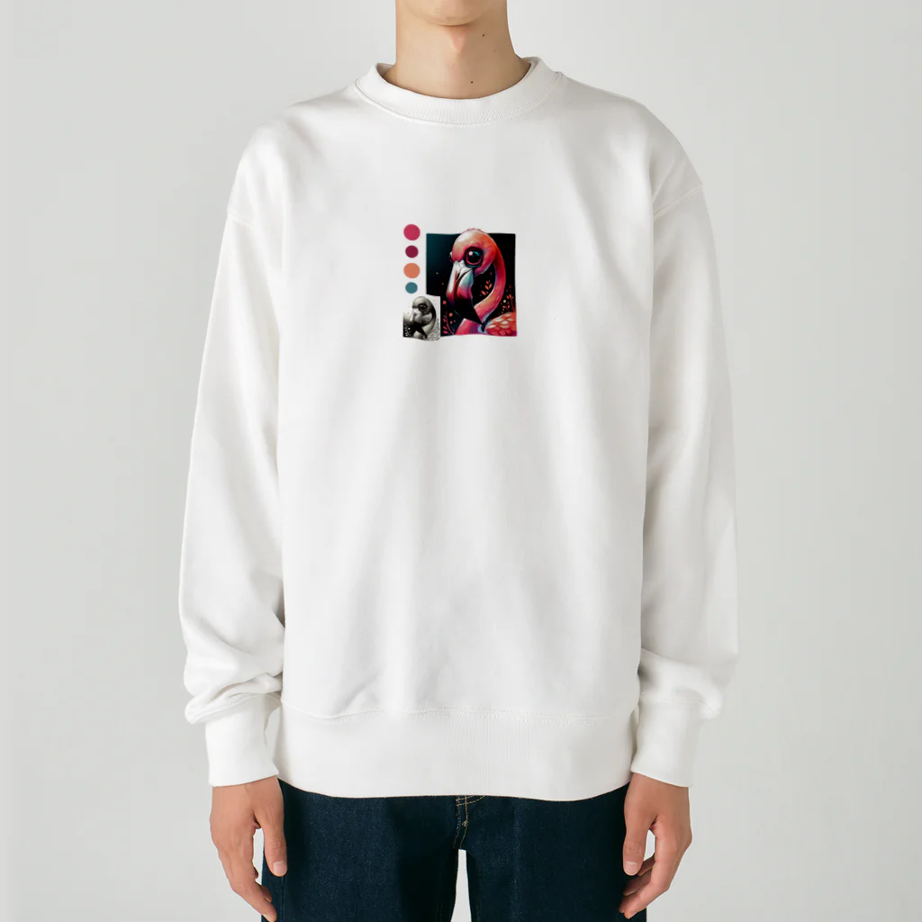 たんたん狸の不気味で可愛い森の不気味で可愛いフラミンゴ001 Heavyweight Crew Neck Sweatshirt