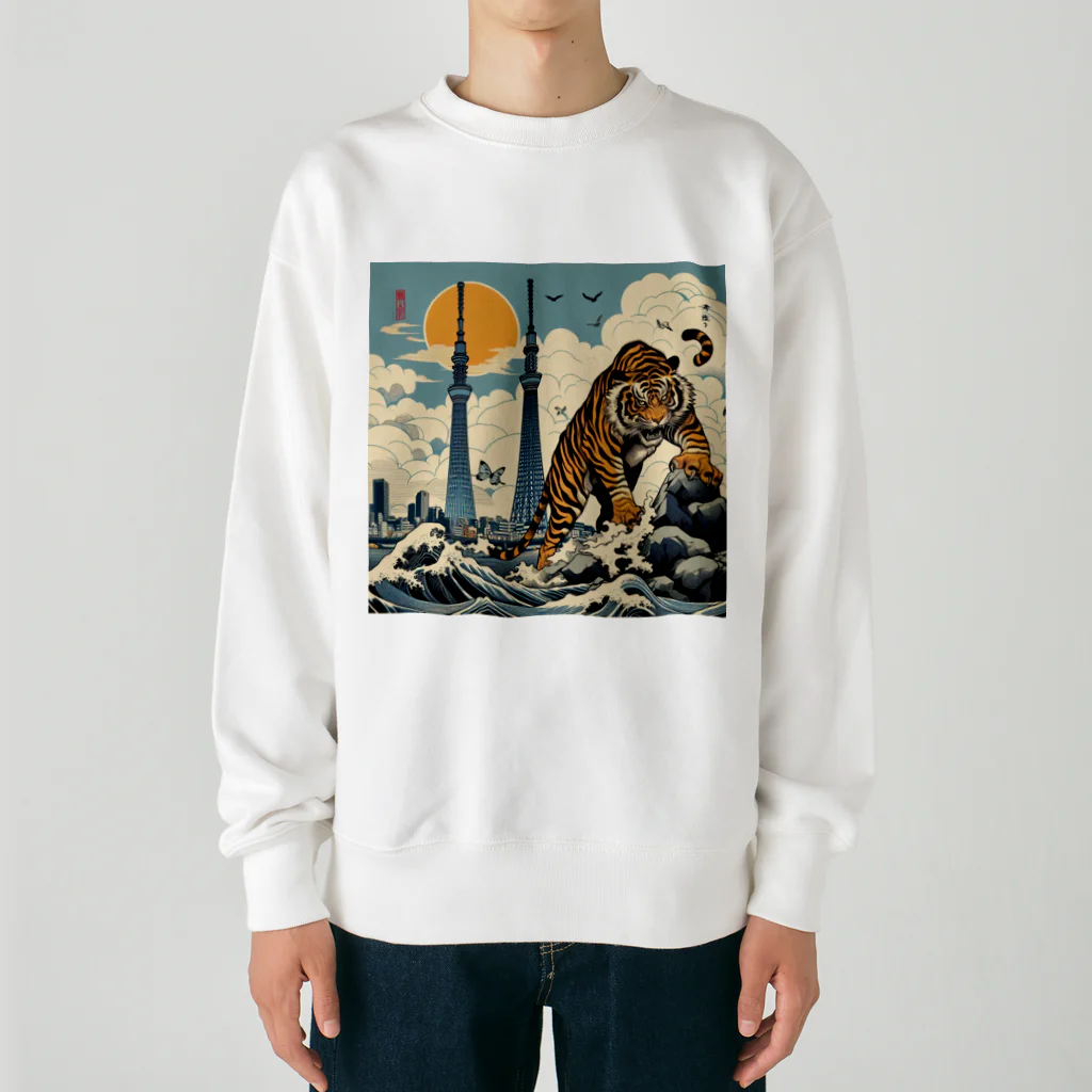 momonekokoのワイルドな虎 Heavyweight Crew Neck Sweatshirt