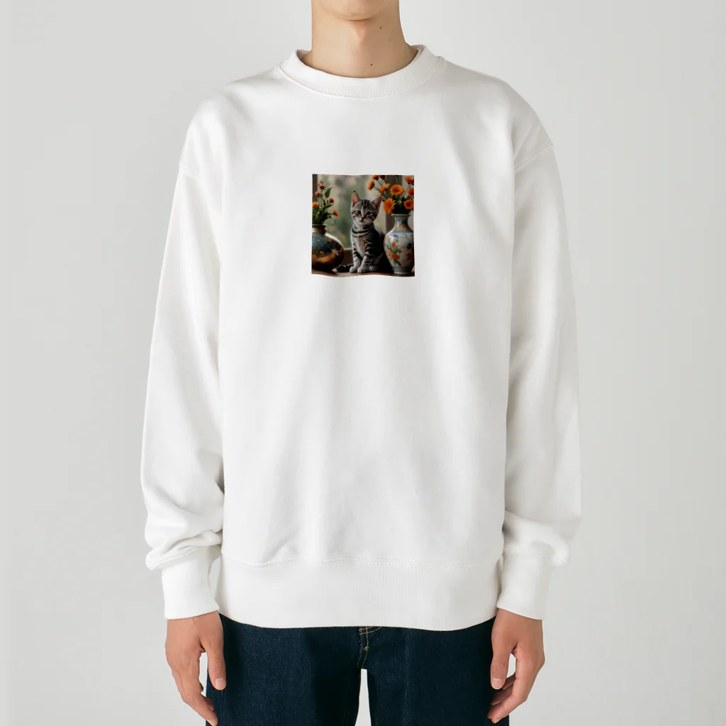 Ten117のアメショと花 Heavyweight Crew Neck Sweatshirt