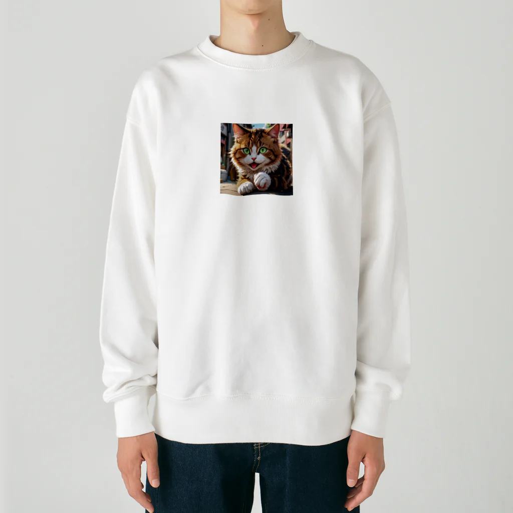 oz-chanの何かしようとしてる猫 Heavyweight Crew Neck Sweatshirt