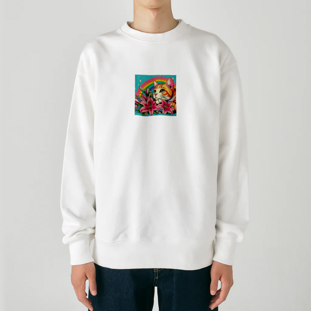 Y m @Y's shopの猫と百合と虹🌈 Heavyweight Crew Neck Sweatshirt